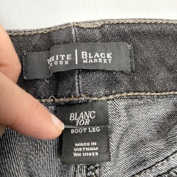 White House Black Market Boot Leg Jeans Womens Size 10 R Black Blanc Stretch Mid - Picture 10 of 11